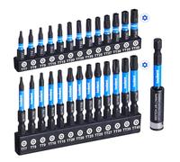 toolant Lot de 27 embouts Torx de sécurité à percussion TT7-TT40), acier S2, embouts inviolables usinés CNC, longueurs de 1" et 2", avec porte-embout magnétique, boîte de rangement