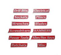 Toolbox Lot de 12 étiquettes magnétiques pour outils de marquage des catégories sur surfaces en acier, y compris les jeux de douilles, les outils de mesure et les plateaux de fixation (argent + rouge)