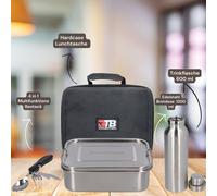 Toolbrothers Fan boîte à déjeuner en étui rigide étanche inoxydable avec compartiments de séparation et couvercle en acier inoxydable 1200 ml + gourde en acier inoxydable 600 ml + 4 en 1 couverts mult