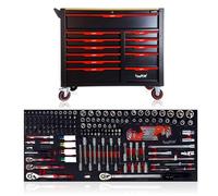 toolcar Chariot à outils - 11 tiroirs pleins avec outils + 1 tiroir vide - Tiroirs remplis - Verrouillable - Fermeture amortie - Servante d'atelier - Boîte à outils