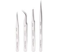 TOOLCRAFT 816747 Jeu de pinces brucelles 4 pièces SS SA, 2a SA, 7 SA, 3c SA plate, ronde, pointe en forme de faucille, courbée à 55°, pointue, pointue, étroite