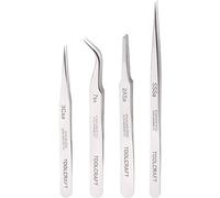 TOOLCRAFT 816747 Jeu de pinces brucelles 4 pièces SS SA, 2a SA, 7 SA, 3c SA plate, ronde, pointe en forme de faucille,
