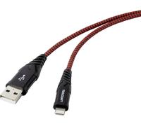 TOOLCRAFT Câble USB USB 2.0 USB-A mâle, Connecteur Lightning 1.00 m noir-rouge blindage par tresse extrêmement robuste TO-6899490