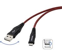 Câble USB USB 2.0 USB-A mâle, USB-C mâle 2.00 m noir/rouge blindage par tresse extrêmement robuste, connecteur utilisable des deux cotés TO-6872829