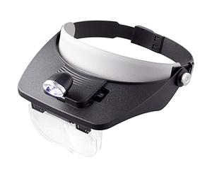 TOOLCRAFT TO-5137803 Loupe Frontale avec éclairage LED Grossissement: 1.2 x, 1.8 x, 2.5 x, 3.5 x Lentille: (L x l) 102