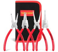 TOOLEAGUE Lot de 4 pinces à circlips - 22,9 cm - Intérieur/externe - Très résistantes - Pour retirer les anneaux de retenue - Pince droite et courbée