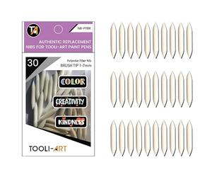 TOOLI-ART 30 Pointes de Brosse Flexibles Double Face de Rechange. Pointes de Marqueur Compatibles avec Stylos de Peinture à Pointe de Brosse Acrylique. Faciles à Remplacer