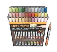 TOOLI-ART Ensemble de marqueurs peinture acrylique Earth Tones, pointe pinceau flexible de 1 à 7 mm, pour peinture sur pierre, lettrage au pinceau, verre, tasses, bois, métal, toile, tissu, plastique