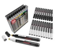 TOOLI-ART Lot de 20 feutres de peinture acrylique noir et blanc, pointe moyenne 3 mm, pour pierres, toiles, mugs, métal, verre, tissu et bois. Non toxiques, séchage rapide.