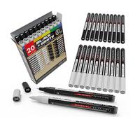 TOOLI-ART Lot de 20 marqueurs peinture acrylique extra-fins, 0,7 mm, noir et blanc, pour pierres, toiles, mugs, métal, verre, tissu et bois. Non toxiques, séchage rapide.