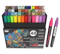 TOOLI-ART Lot de 48 marqueurs de peinture acrylique - Couleurs assorties - Pointe extra fine de 0,7 mm - Pour peinture sur roche, verre, tasses, bois, métal, toile, bricolage, contour non toxique, à