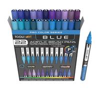 TOOLI-ART Set de 22 marqueurs acryliques avec pointe de pinceau flexible (ligne de 1 à 7 mm) pour peinture rupestre, lettrage au pinceau, verre, bois, métal, toile, tissu et plastique (bleu)