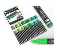 Stylos de peinture acrylique Ensemble de 22 marqueurs assortis de la série Pro Color, pointe extra fine de 0,7 mm pour la peinture rupestre, le verre, les tasses, le bois, la toile, non toxique(vert)