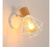 Toolight Applique Murale Industrielle Vintage, Lampe Murale 350° Rotative en Bois, Lampe Cage E27 en Métal et Fer pour Chambre Couloir Salon, Max 60W, Blanc(Ampoule non Incluse)