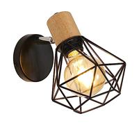Toolight Applique Murale Industrielle Vintage, Lampe Murale 360° Rotative en Bois, Lampe Cage E27 en Métal et Fer Noir pour Chambre à Coucher Couloir Salle de Séjour Max 60W