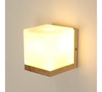Toolight Applique Murale Intérieure Bois, Lampe Murale en Verre E27, Luminaire Mural Intérieure pour Chambre Couloir Escalier Salon, Carrée (Ampoule Non Incluse)