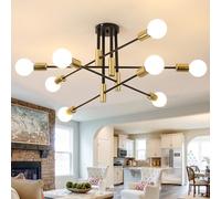 Toolight Plafonnier Industriel 8-Lumières, 90cm Lustre Sputnik Vintage E27, Plafonnier Industriel Salon Noir avec Or, Lampe de Plafond pour Salon Chambre Salle À Manger Cuisine (Sans ampoules)