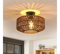 Toolight Plafonnier Rotin Suspension, Plafonnier Vintage Salon Boho E27 avec Abat-jour en Rotin, Lampe Suspendue Rustique pour Chambre Cuisine Couloir