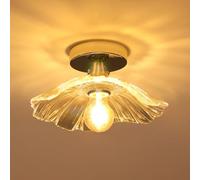 Toolight Plafonnier Salon, E27 Lampe de Plafond en Forme de Feuille de Lotus, Plafonnier Modern Abat-jour de Verre Transparent Créatif pour Chambre Balcon Vestiaire Entrée, Chromé 28cm