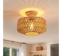 Toolight Plafonnier Salon, Plafonnier Rotin Suspension E27 Suspendu, Lustre Luminaire Boho avec Abat-jour en Rotin pour Salon Chambre Cuisine Couloir, Max 60W Ø30cm