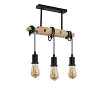 Toolight Suspension Luminaire Industrielle Rétro, Lustre Industriel en Bois, Lustre Réglable Vintage en Métal Noir E27 pour Salon Cuisine Chambre à Coucher (Ampoule non Incluse)