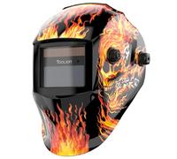 TOOLIOM Casque de soudage à couleur véritable Masque de soudage auto-obscurcissant avec une gamme d'ombres de 9-13 Capuchon de soudage à alimentation solaire Style crâne flamboyant pour TIG MIG ARC