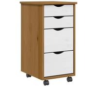 toolkix Armoire à roulettes avec tiroirs, marron miel, bois massif de pin, 34 x 39 x 65,5 cm, 4 tiroirs, armoire de classement pour bureau, salon, rangement de rangement, organiseur, armoire