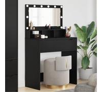 toolkix Coiffeuse pour chambre à coucher, noire, 80 x 39,6 x 135 cm, en bois avec tiroirs, miroir, éclairage LED, chargement sans fil, commode de maquillage, espace de rangement, peu encombrant, pour
