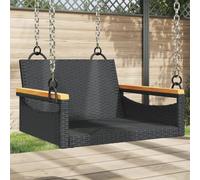 toolkix Fauteuil suspendu noir en rotin synthétique avec cadre en acier revêtu par pulvérisation 63 x 62 x 40 cm pour jardin, terrasse, balcon, résistant aux intempéries et facile d'entretien, banc