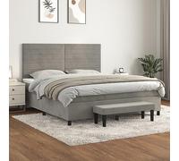 toolkix Lit à sommier tapissier avec matelas, gris clair, 160 x 200 cm, en velours, cadre de lit avec tête de lit, lit familial comme lit rembourré et lit d'adolescent, cadre de lit avec sommier à