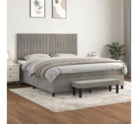toolkix Lit à sommier tapissier avec matelas gris clair 160 x 200 cm en velours, lit rembourré avec tête de lit réglable en hauteur, cadre de lit avec banc, lit pour chambre à coucher et lit d'invité