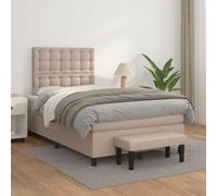 toolkix Lit à sommier tapissier avec matelas, marron cappuccino, 120 x 200 cm, cuir synthétique, tête de lit réglable en hauteur, noyau à ressorts ensachés, surmatelas, banc de lit et cadre de lit