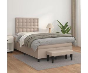 toolkix Lit à sommier tapissier avec matelas, marron cappuccino, 120 x 200 cm, cuir synthétique, tête de lit réglable en hauteur, noyau à ressorts ensachés, surmatelas, banc de lit et cadre de lit