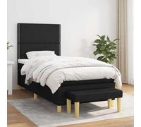toolkix Lit à sommier tapissier avec matelas, noir, 100 x 200 cm, tissu avec tête de lit réglable en hauteur, noyau à ressorts ensachés, surmatelas, banc pour lit de chambre à coucher, lit