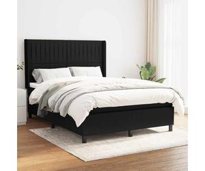 toolkix Lit à sommier tapissier avec matelas, noir, 140 x 190 cm, tissu, cadre de lit avec tête de lit, lit rembourré avec ressorts ensachés, lit pour chambre à coucher avec surmatelas pour le dos ou