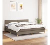 toolkix Lit à sommier tapissier avec matelas, taupe, 200 x 200 cm, tissu, tête de lit réglable, ressorts ensachés et surmatelas, pour chambre familiale, 1 lot