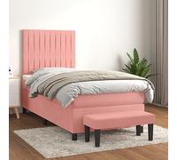 toolkix Lit à sommier tapissier rose 90 x 190 cm en velours avec matelas, tête de lit réglable en hauteur, banc de lit, lit rembourré comme lit pour adolescent, lit de chambre pour un sommeil paisible