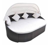 toolkix Lit d'extérieur avec toit, rotin synthétique, marron, résistant aux intempéries, avec rembourrage et coussin, 230 x 145 cm, île solaire réglable pour terrasse, jardin et piscine