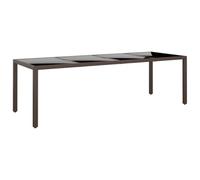 toolkix Table de jardin avec plateau en verre marron en poly rotin, résistante aux intempéries et facile d'entretien, 250 x 100 x 75 cm, cadre stable en acier revêtu par pulvérisation pour terrasse