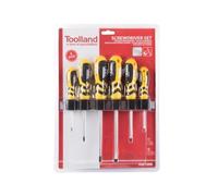 Toolland Coffret de tournevis, 6 pièces, en chrome-vanadium, pointe magnétique, poignée à prise douce, fixation murale