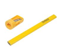 Toolland Ensemble de 12 crayons de charpentier + taille-crayon en jaune avec logo