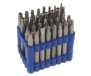 Toolland Ensemble de bits de sécurité avec support, 32 pièces, 7,5 cm, embouts longs pour étoile, six pans creux, Tri-Wing, cruciforme, fourche, à quatre ailettes, PH, PZ