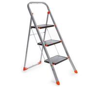 Toolland Escabeau 3 marches pliant avec barre de sécurité, échelle domestique légère en métal avec revêtement époxy