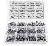 Toolly Assortiment de vis auto-foreuses TEK #8, tête de rondelle hexagonale et tête de gaufrette, vis auto-taraudeuses en acier inoxydable 410 pour métal, bois, plastique, 1,27 cm à 3,8 cm, 400 pièces