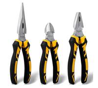 TOOLMAYS Lot de 3 Pinces pour Electricien, Excentrique à Grande Ouverture | Pince Coupante 160mm, Pince Universelle 180mm et Pince à Bec Long 200mm, l'Effet de Levier Elevé, Revêtement Chrome Mat