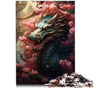 Toolo Puzzle Adulte Japonais Dragon Cerisier 1000 Pièces Puzzle en Bois pour Adultes et Enfants Âge 12+ Jouets Éducatifs 29.5" x 19.7"/75 * 50cm