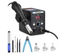 Toolour Station de soudage SMD à air chaud avec écran LED, chauffage rapide, buse supplémentaire, pompe à dessouder, pince antistatique, cutter et pilote…