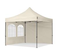 TOOLPORT 3x3 m Tonnelle pliante Acier, PES 750, côtés avec fenêtres, crème - (600012)