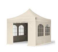 TOOLPORT 3x3 m Tonnelle pliante Acier, PES 750, côtés avec fenêtres, crème - (600014)