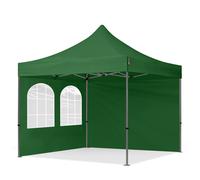 TOOLPORT 3x3 m Tonnelle pliante Acier, PES 750, côtés avec fenêtres, vert foncé - (600017)